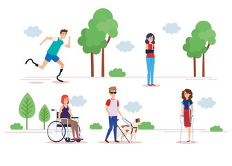 Fototapeta premium Disabled people set design