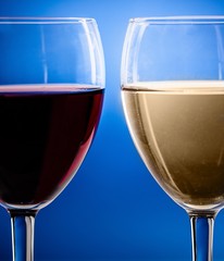 Glass of red wine and glass of white wine