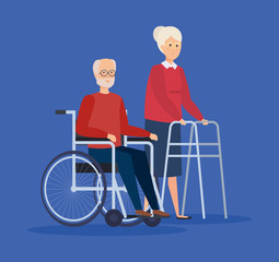 Disabled old woman and man design