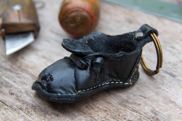 Leather key ring, old shoe