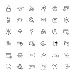 network cyber security system line black icons set on white background