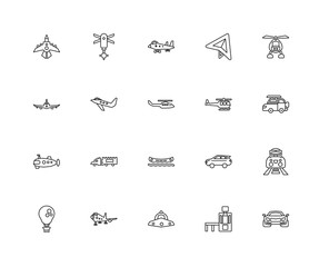 Collection of 20 Transport linear icons such as Sports car, Tick