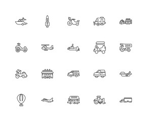 Collection of 20 Transport linear icons such as Motorcycle, Lorr