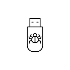 trojan virus on usb flash drive line black icon on white background