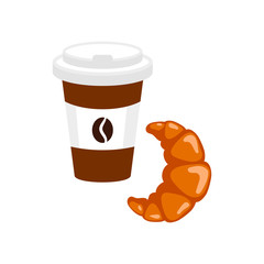 Coffee to go with croissant vector isolated on white.