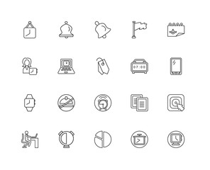Collection of 20 Time Management linear icons such as Watch, Clo