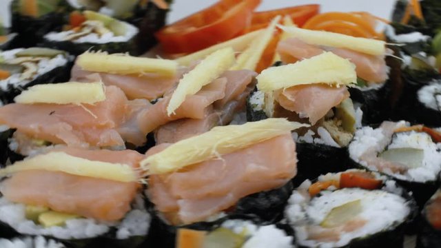 Suchi With Ginger and Salmon Close Up