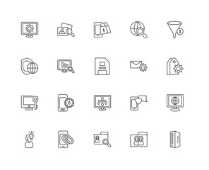 Collection of 20 SEO WEB linear icons such as Keywords, Server,
