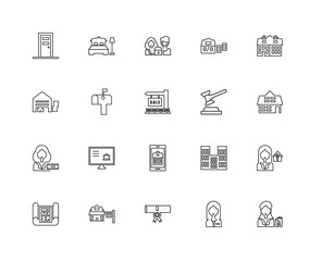 Collection of 20 Real estate linear icons such as Buyer, Agent,