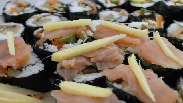 Suchi With Ginger and Salmon Spinning
