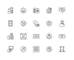 Collection of 20 Photography linear icons such as Photo camera,