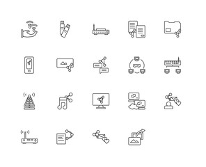 Collection of 20 networking linear icons such as Router, Share,