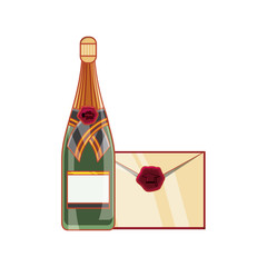 bottle of champagne with card invitation