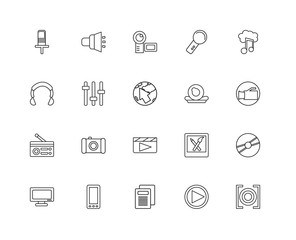 Collection of 20 music and media linear icons such as Rec, Webca