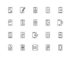 Collection of 20 Mobile app linear icons such as Application, Ap