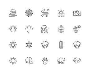 Collection of 20 meterology linear icons such as Sun, Storm, Hum