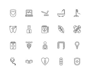 Collection of 20 medical linear icons such as Report, Medical in
