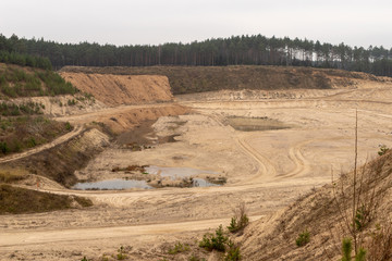 A sand heap for the industry. Gravel quarry for the production of building materials.