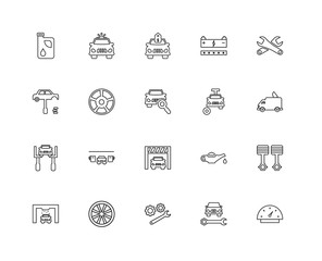 Collection of 20 Mechanicons linear icons such as Car speedomete