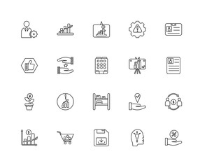 Collection of 20 Marketing linear icons such as Invest, Offer, P