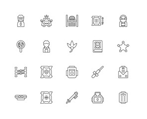 Collection of 20 law and justice linear icons such as Police lin