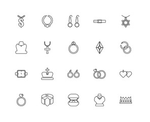 Collection of 20 jewelry linear icons such as Watch, Crown, Neck