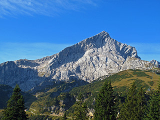 Fototapeta premium Mount Alpspitze in Bavarian Alps, Germany. Alpspitze is the second highest mountain in Germany.