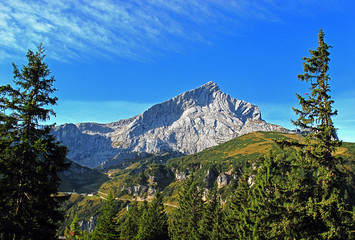 Fototapeta na wymiar Mount Alpspitze in Bavarian Alps, Germany. Alpspitze is the second highest mountain in Germany.