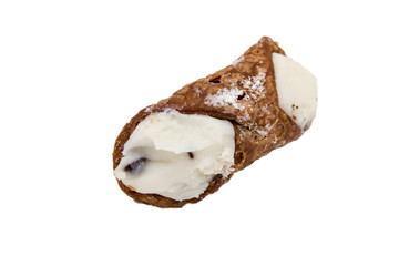 Sicilian cannoli on a white background seen close up