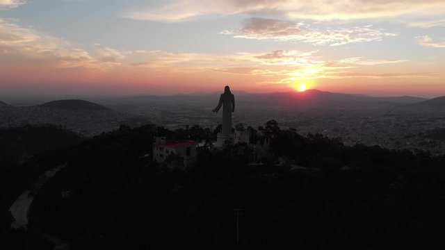 huge statue of Christ in pachuca hidalgo mexico at sunset take 4