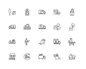 Collection of 20 insurance linear icons such as Tow truck, Earth