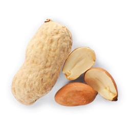 Raw peanuts on white background, top view. Healthy snack