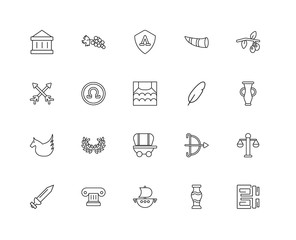 Collection of 20 Greece linear icons such as Pegasus, Pattern, V