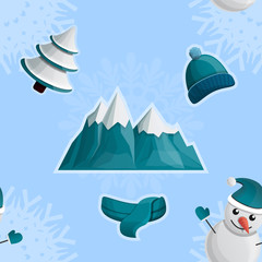 seamless texture with cartoon icons on the theme of winter, vector illustration