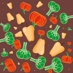 fresh paprika with pumpkin and broccoli pattern