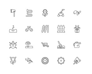Collection of 20 Gardening linear icons such as Bug, Paintbrush,