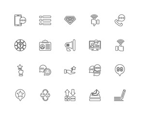 Collection of 20 feedback linear icons such as Like, Feedback, V