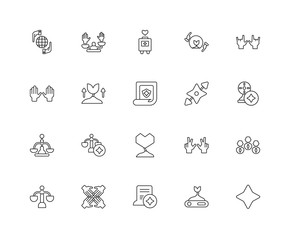 Collection of 20 Ethics linear icons such as Balance, Star, Know