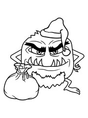 geschenke weihnachten sack weihnachtsmann nikolaus santa claus winter monster klein horror halloween lustig comic cartoon ungeduldig böse frech teufel dämon clipart design