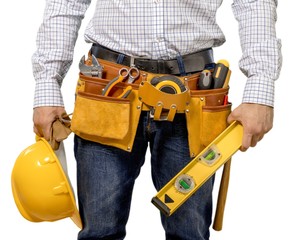 Fototapeta na wymiar Worker Wearing Tool Belt - Isolated
