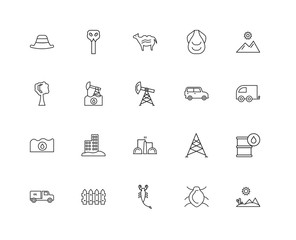 Collection of 20 desert linear icons such as Petroleum, Desert,