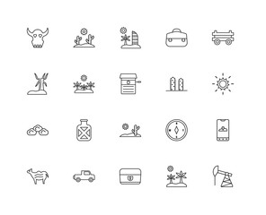 Collection of 20 desert linear icons such as Cloud, Pumpjack, Oa