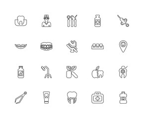 Collection of 20 dentist linear icons such as Medicine, Mouthwas