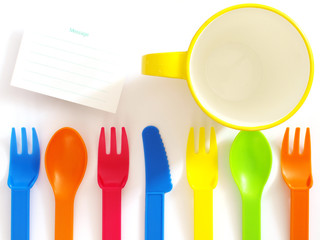 set of spoons and forks on white background