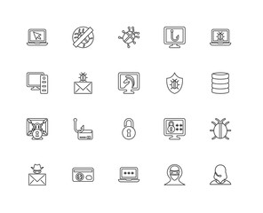 Collection of 20 Cyber linear icons such as Ransomware, Woman on