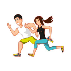 Fototapeta na wymiar young athletic couple running avatar character