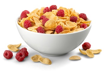Bowl of Cornflakes and Raspberries