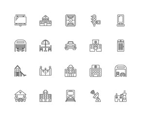 Collection of 20 city elements linear icons such as Slide, Facto
