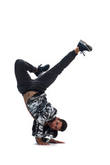 Cool young break dancer isolated on white background