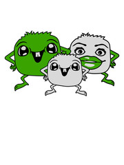 Obraz premium familie kind eltern pärchen paar liebe verliebt team 2 freunde mädchen frau weiblich klein frech lustig süß niedlich monster hübsch schön lippen augen comic cartoon clipart